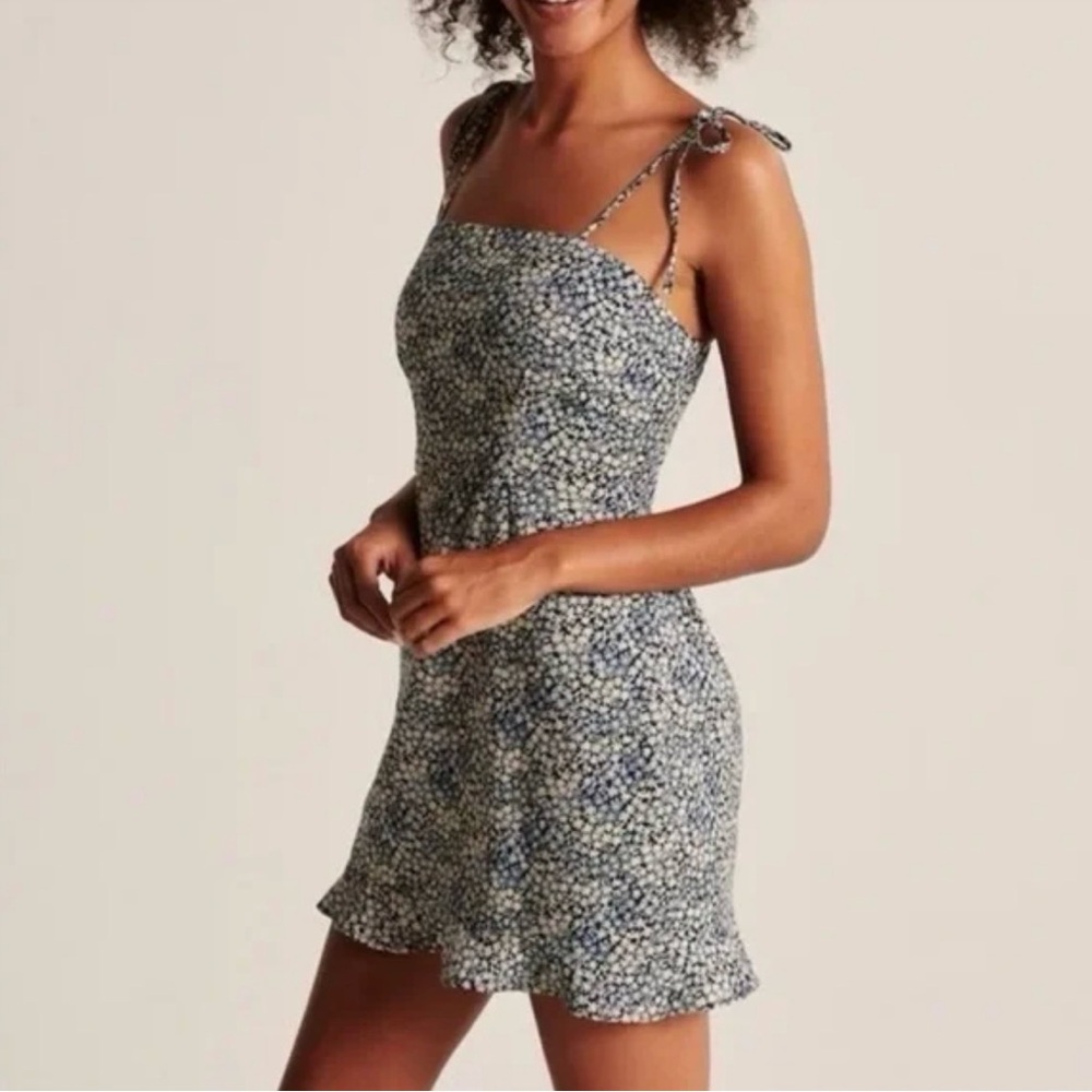 Abercrombie & Fitch Blue Floral Tie-Shoulder Mini Dress